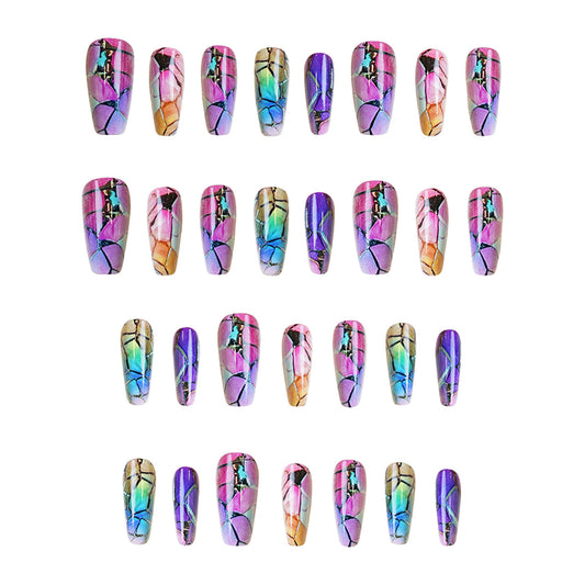 Whimsical Garden Dream Long Coffin Rainbow Patterned Press On Nail Set