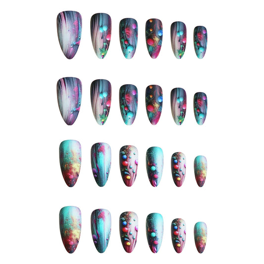 Galactic Dreamscape Medium Almond Gradient Colorful Dots Press On Nail Set