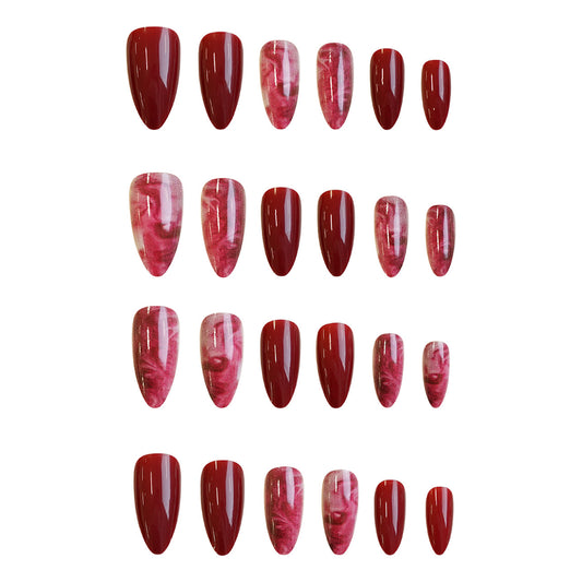 Chic Elegance Short Almond Red Gradient Press On Nail Set with Glossy Finish