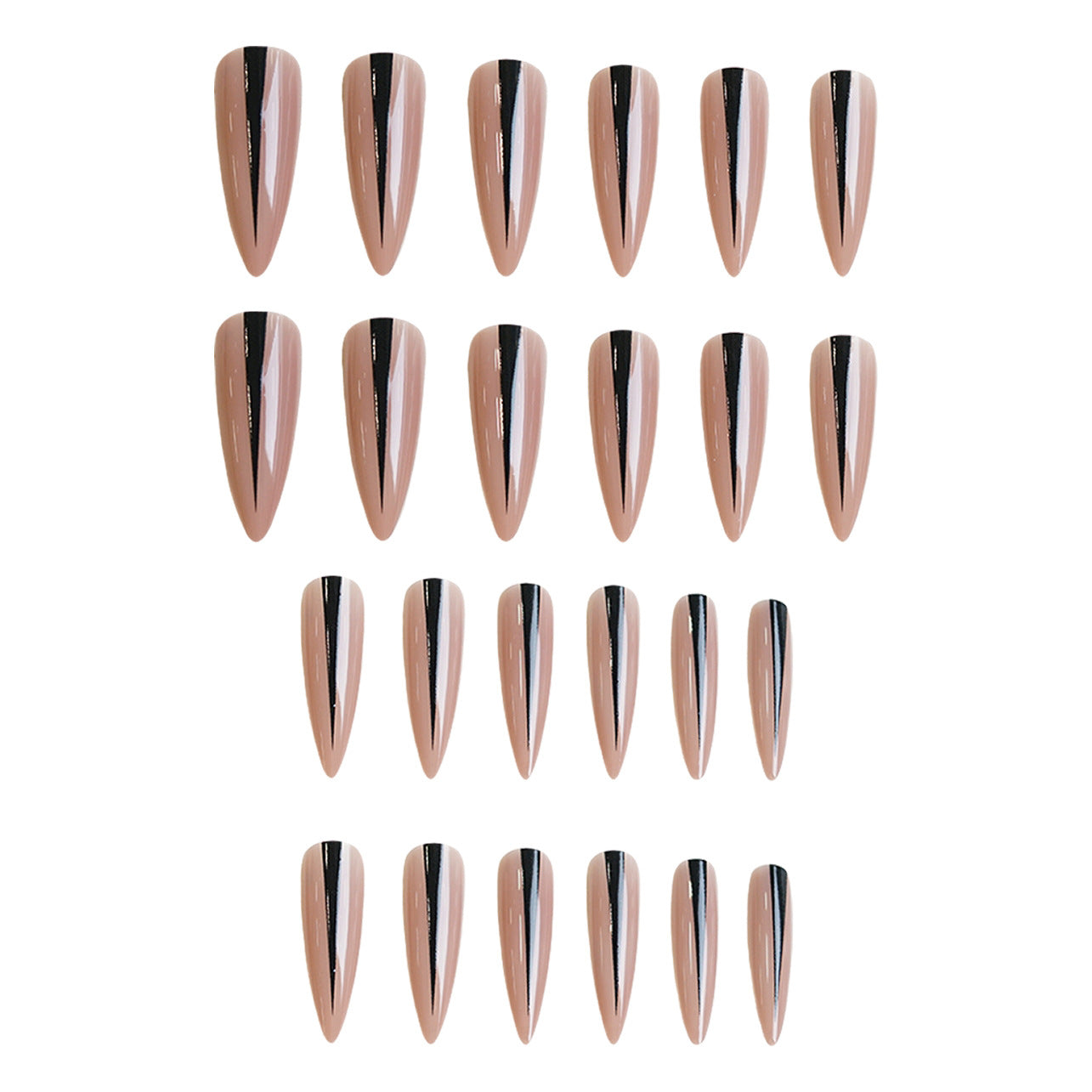 Glamorous Elegance Long Almond Beige with Bold Black Stripe Press on Nail Set