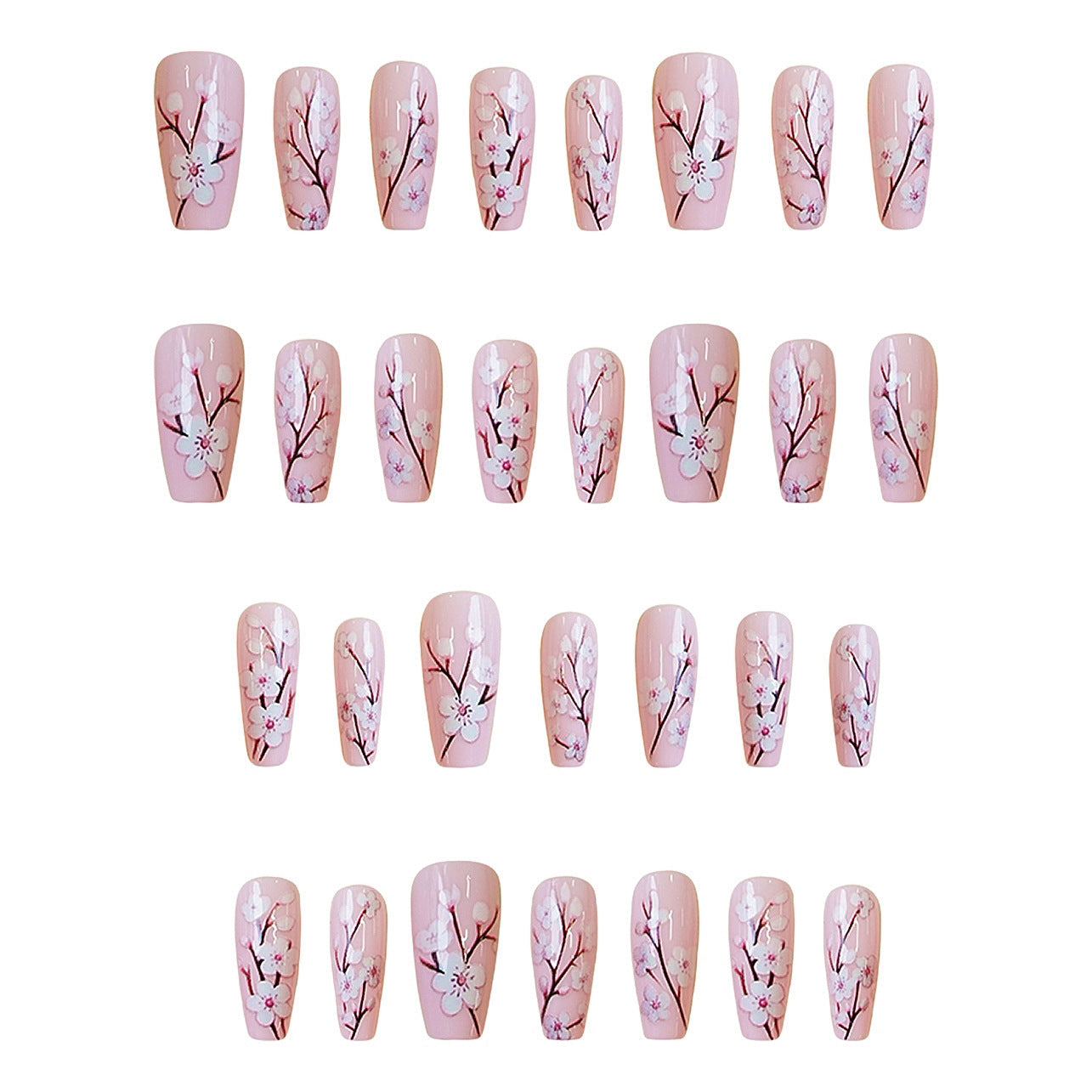 Elegant Blossom Charm Medium Square Pink Floral Press-On Nail Set with Beautiful Cherry Blossom Design
