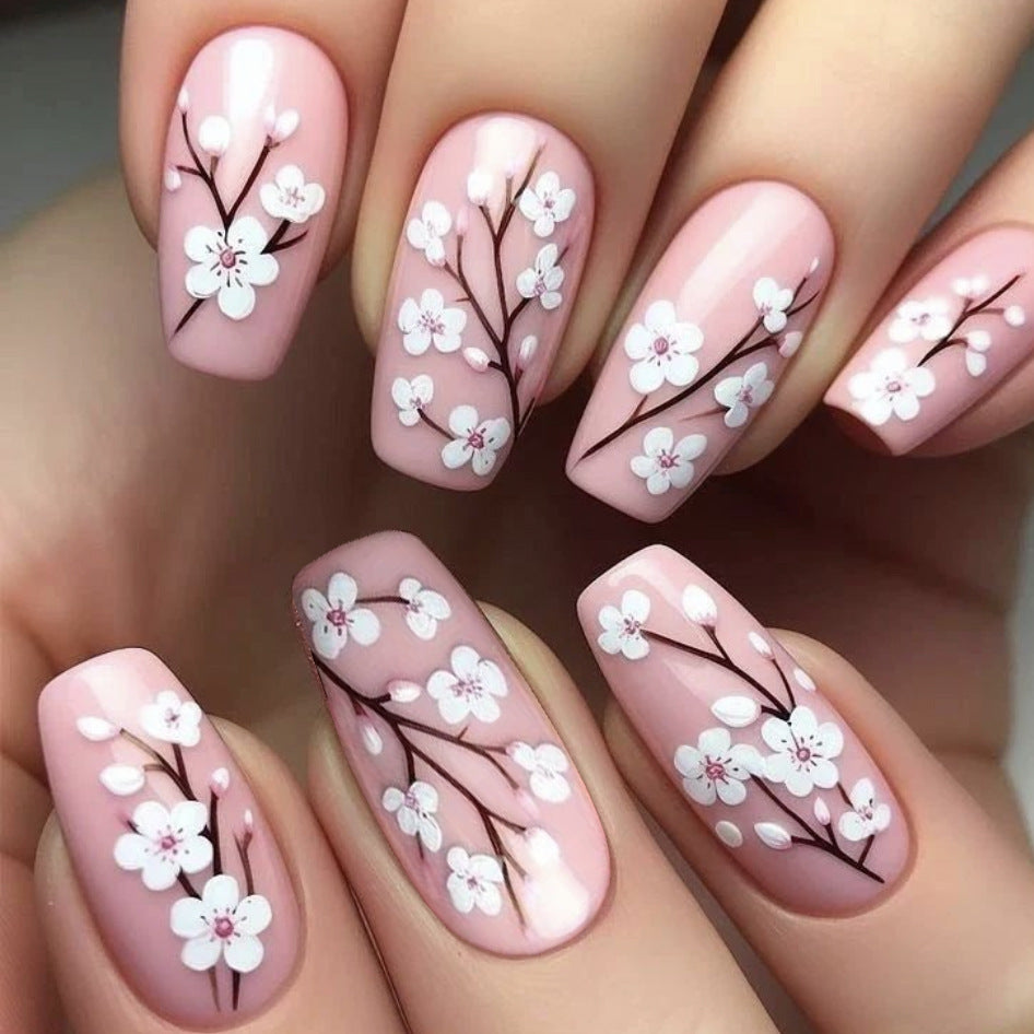 Cherry Blossom Dreamy Medium Square Pink Floral Press-On Nail Set