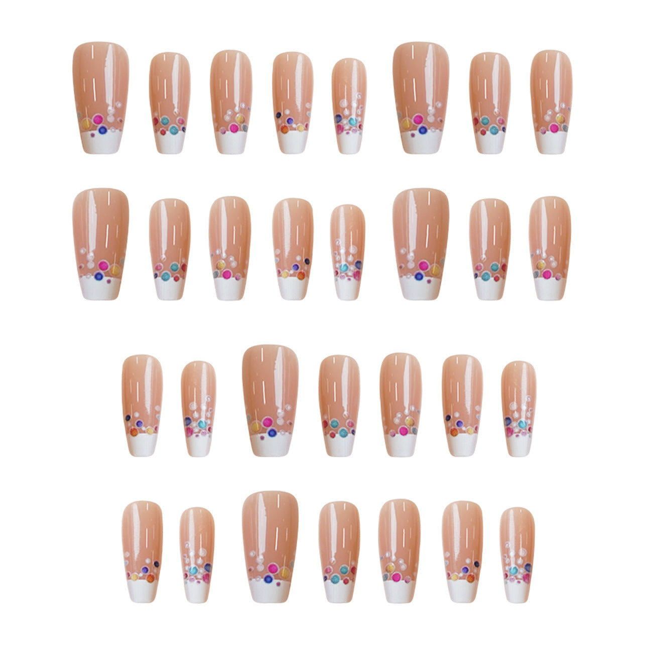Bohemian Elegance Medium Coffin Beige Press On Nail Set with Colorful Dotted Accent Design