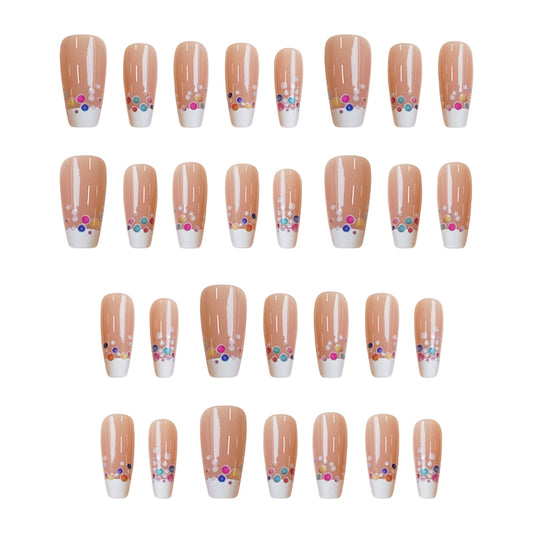 Bohemian Elegance Medium Coffin Beige Press On Nail Set with Colorful Dotted Accent Design