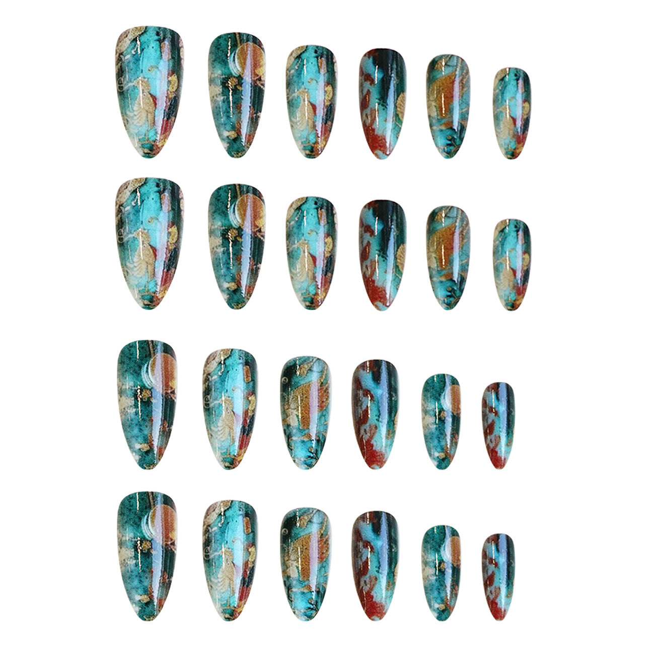 Oceanic Dream Medium Almond Teal with Artistic Gold Accents Press-On Nail Set