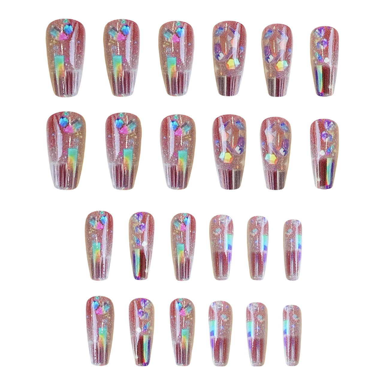 Glamorous Radiance Medium Coffin Pink with Iridescent Glitter Accents Press On Nail Set