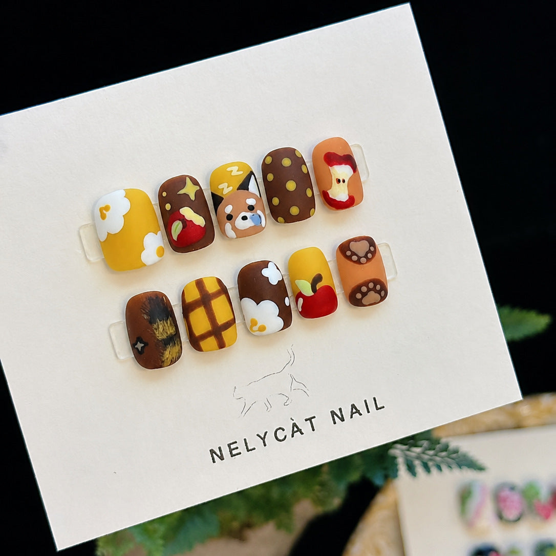 Cozy Autumn Vibes Short Square Yellow and Brown Cuteness Press On Nail Set