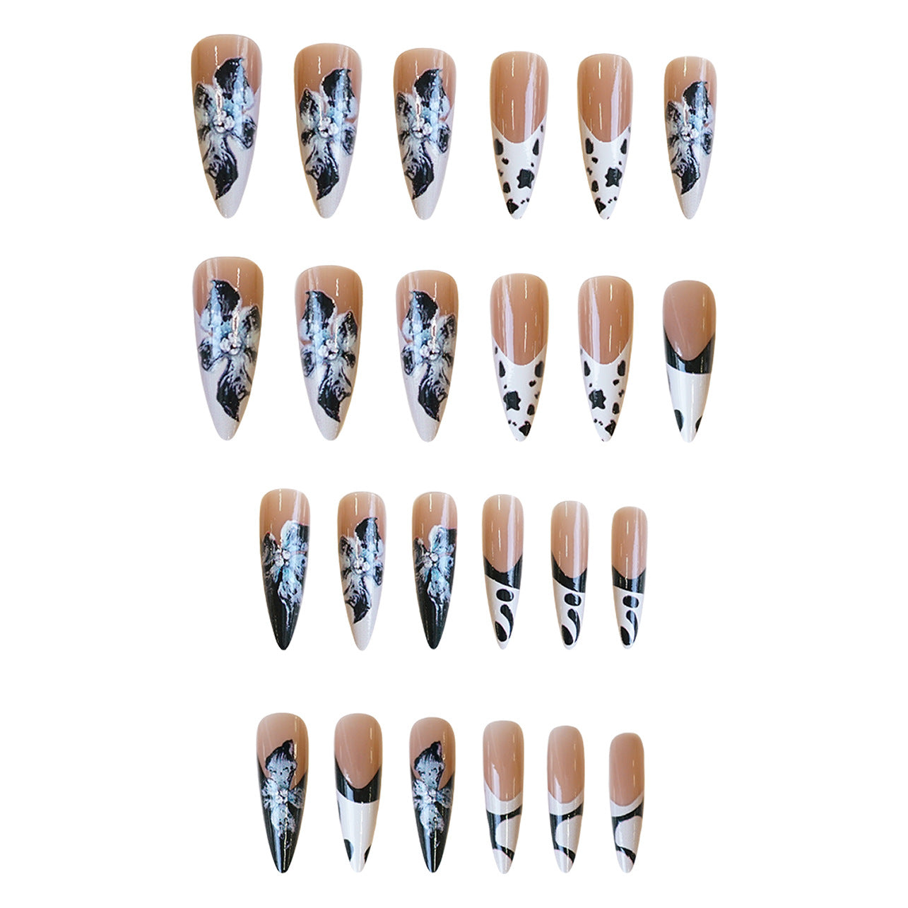 Mystical Garden Long Almond Press On Nail Set in Beige with Unique Floral and Abstract Art Design