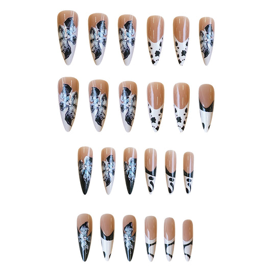 Mystical Garden Long Almond Press On Nail Set in Beige with Unique Floral and Abstract Art Design
