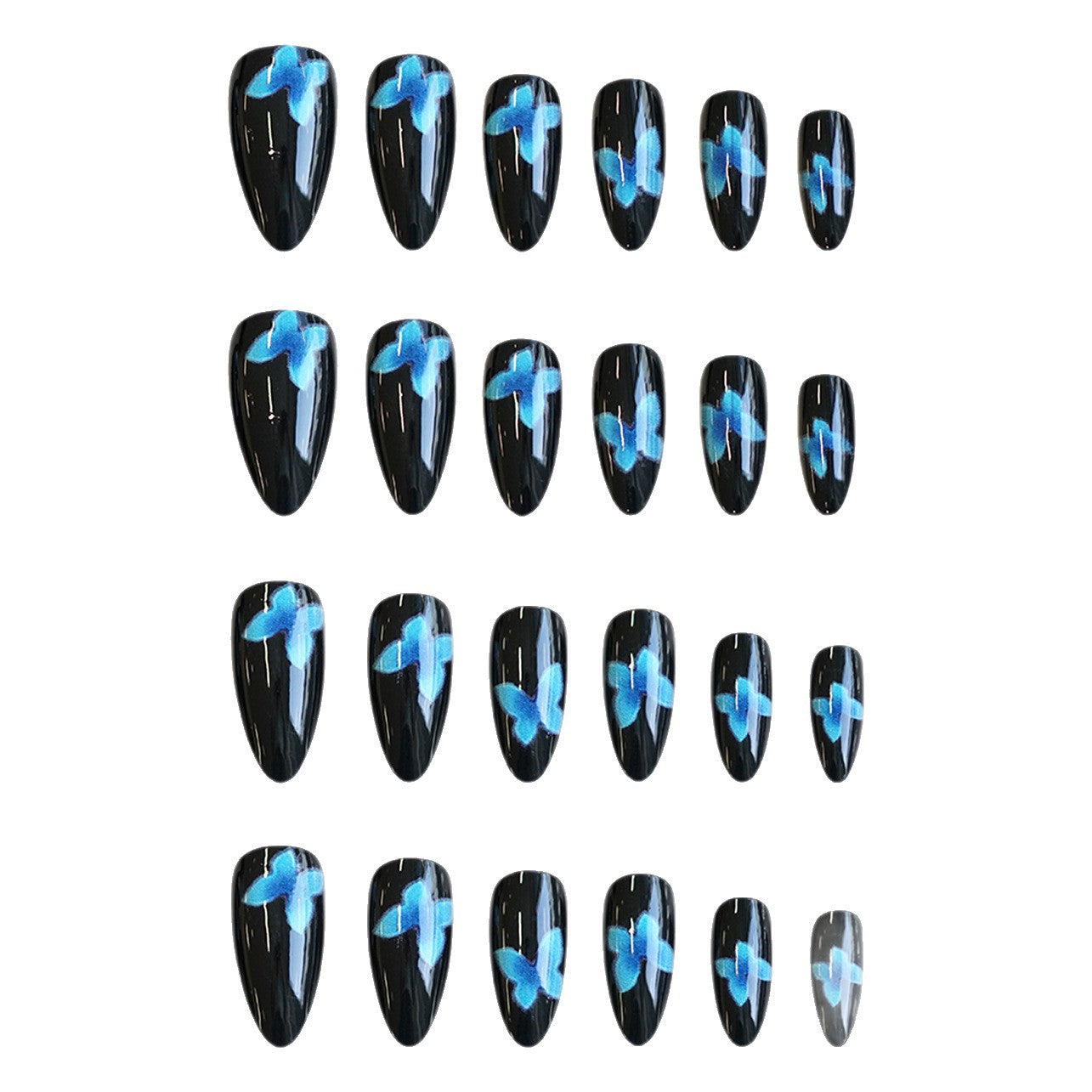 Mystical Night BlackMedium  Almond Press-On Nails with Dazzling Blue Butterfly Design