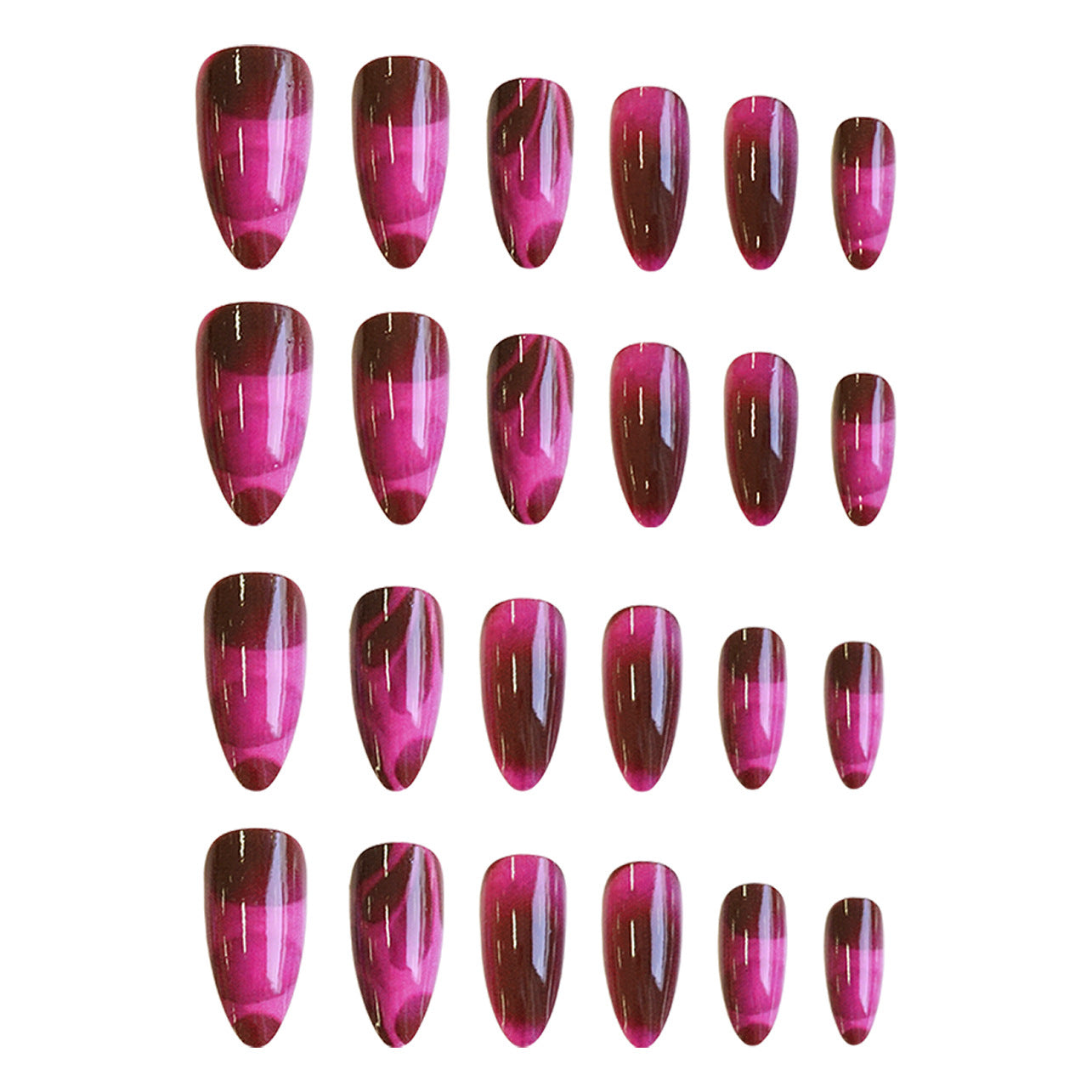 Set of pink and brown gradient nail extensions on a white background