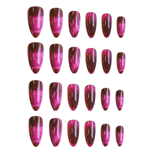 Enchanted Ombre Elegant Medium Almond Shaped Rich Burgundy and Pink Swirl Press On Nail Set