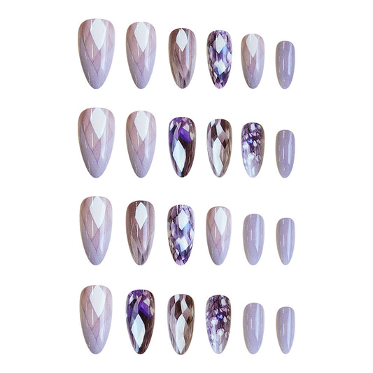 Enchanting Elegance Medium Almond Lavender with Iridescent Gemstone Accents Nail Set