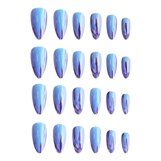 Set of blue and purple gradient nail art designs on a white background