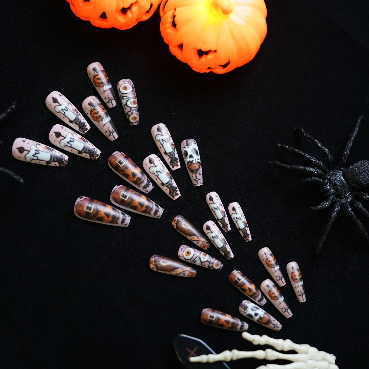 Halloween Haunt Long Coffin Warm Brown Spooky Ghost Nail Art Design