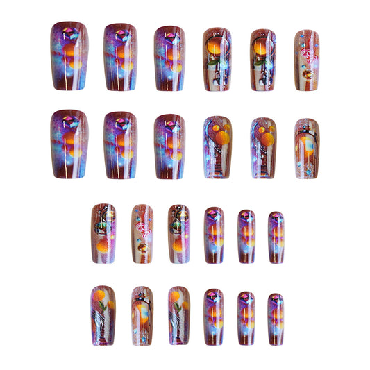Celestial Dreamscape Medium Square Colorful with Glittering Accents Press On Nail Set