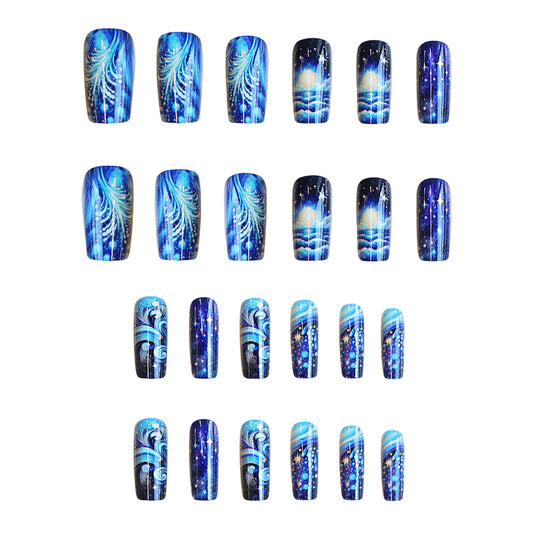 Celestial Dreamscape Medium Square Vibrant Blue with Ethereal Cosmic Patterns Press-On Nail Set