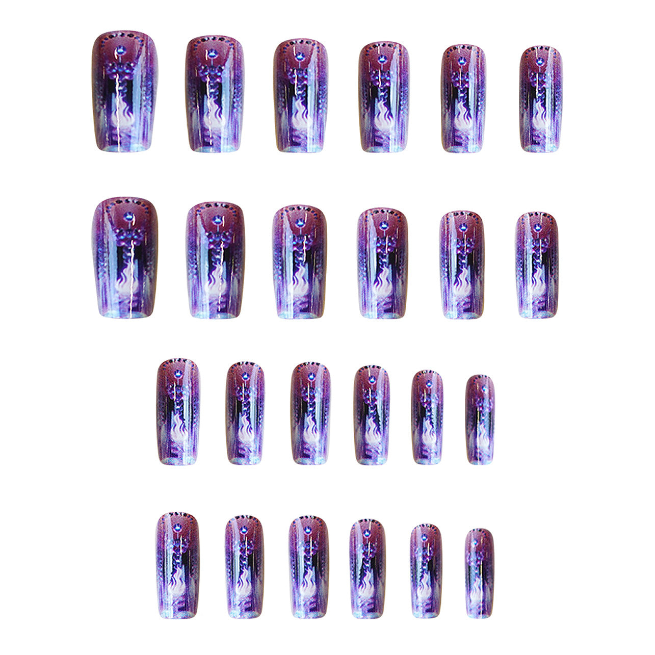 Celestial Dreams Medium Square Purple Ombre Nail Set with Gemstone Accents