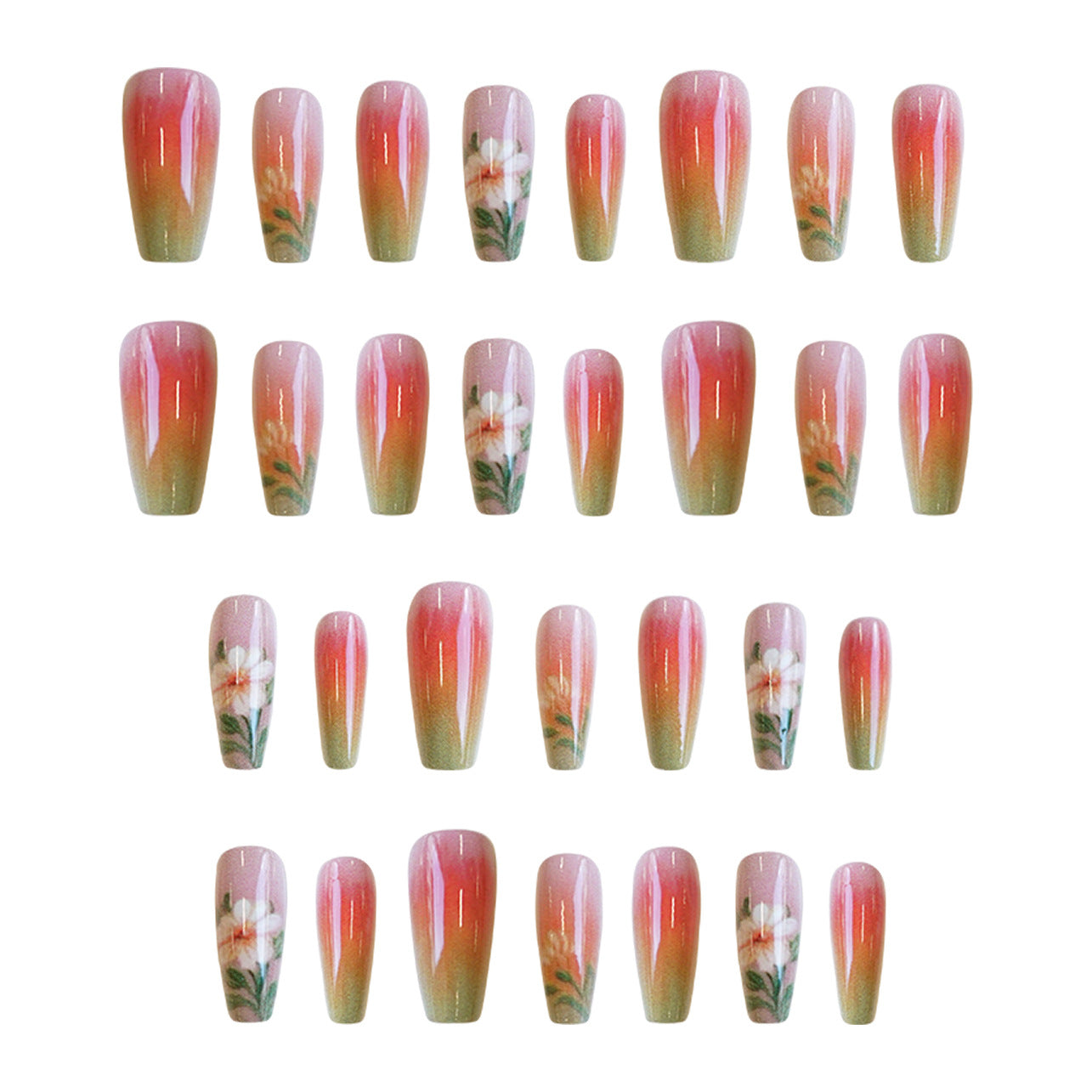 Set of gradient nail art designs on a white background
