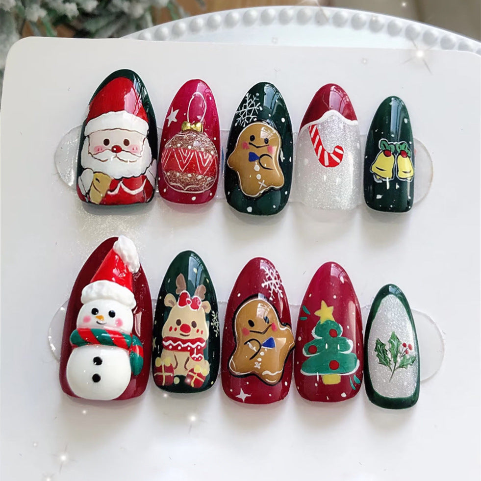 Set of Christmas-themed nail art designs on a white background