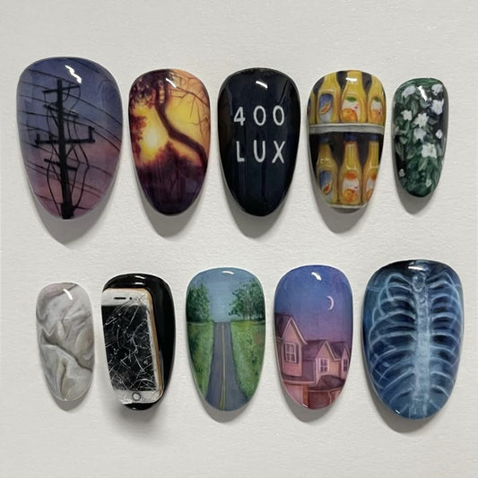 Artful Journey Short Almond Multicolor Unique Artistic Design Press On Nail Set