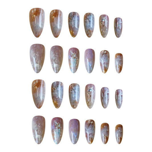 Celestial Dreams Medium Almond Glossy Neutral with Iridescent Glitter Nail Set