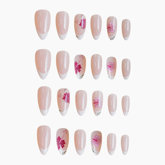 Floral Elegance Medium Almond Pink with Delicate Flower Design Press-On Nail Set