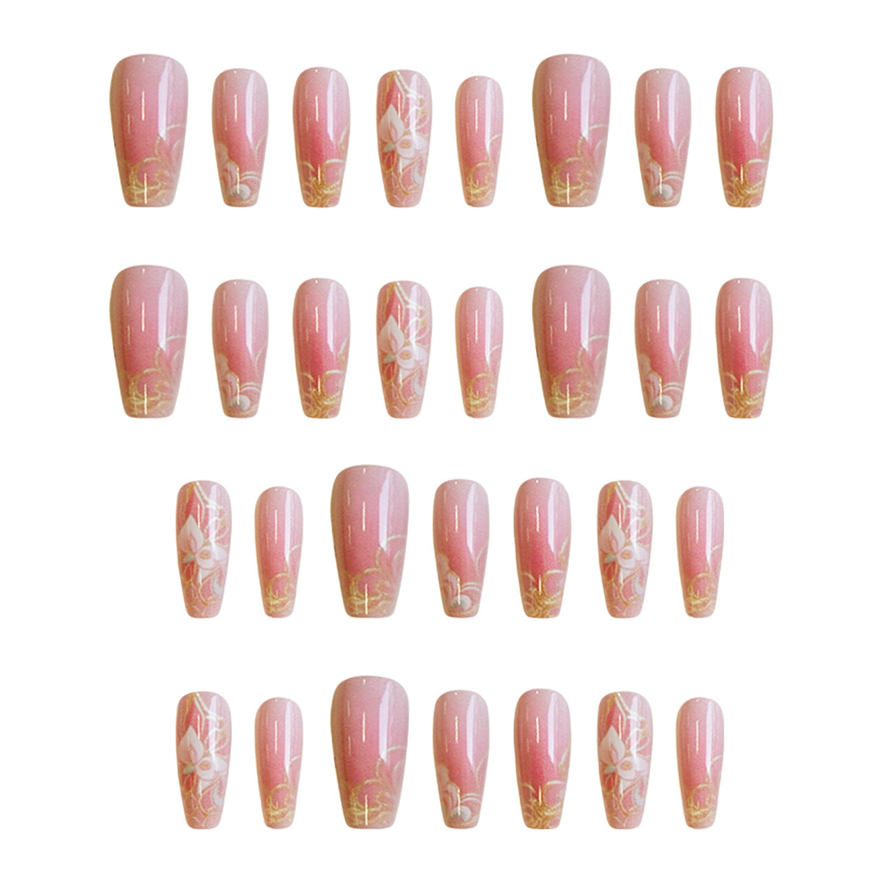 Blossom Dream Press On Nail Set Long Coffin Pink with Floral Accents