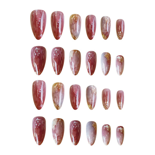 Autumn Glow Press on Nail Set Medium Almond Burgundy with Iridescent Metallic Accents