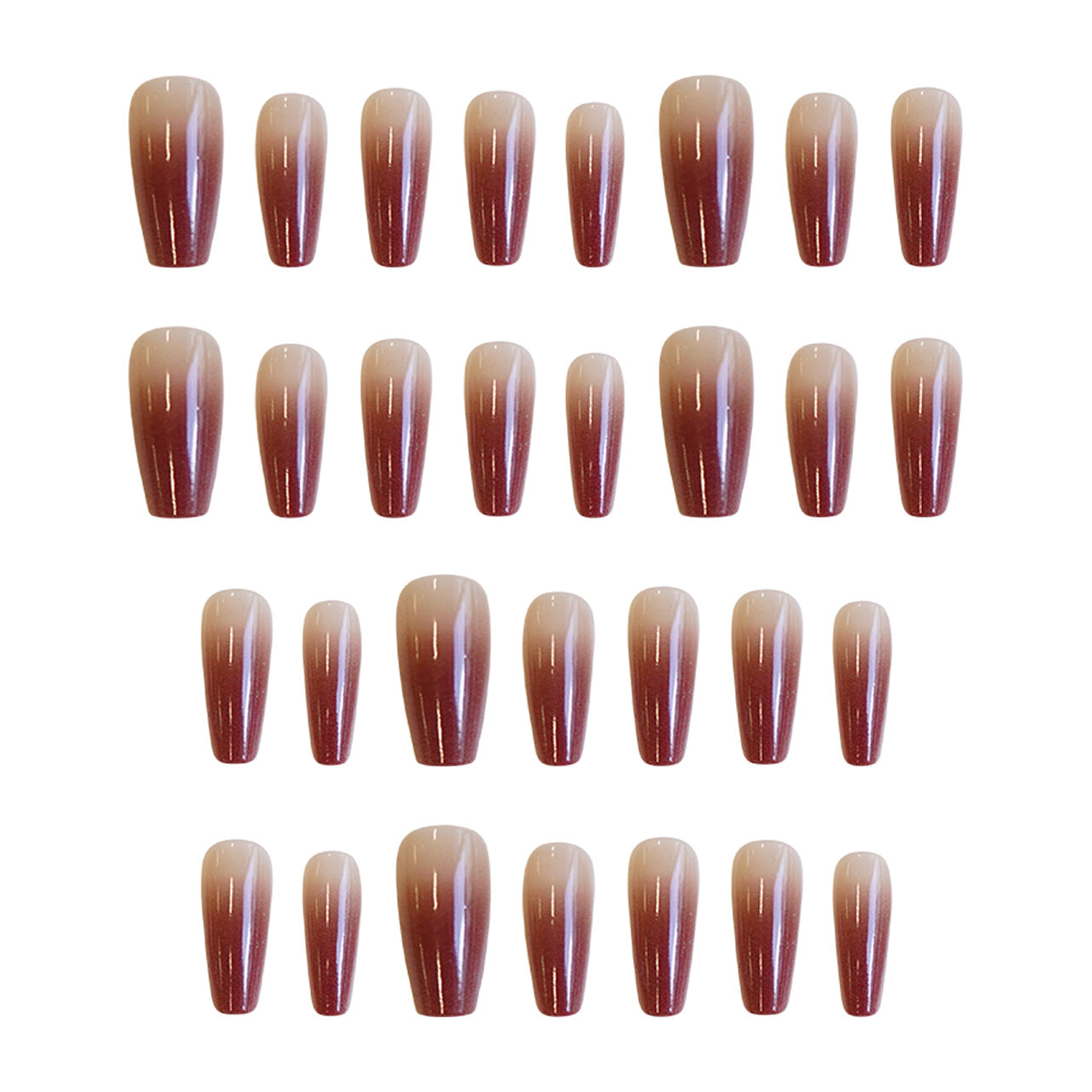 Autumn Elegance Long Coffin Gradient Burgundy Press On Nail Set with Glitter Finish