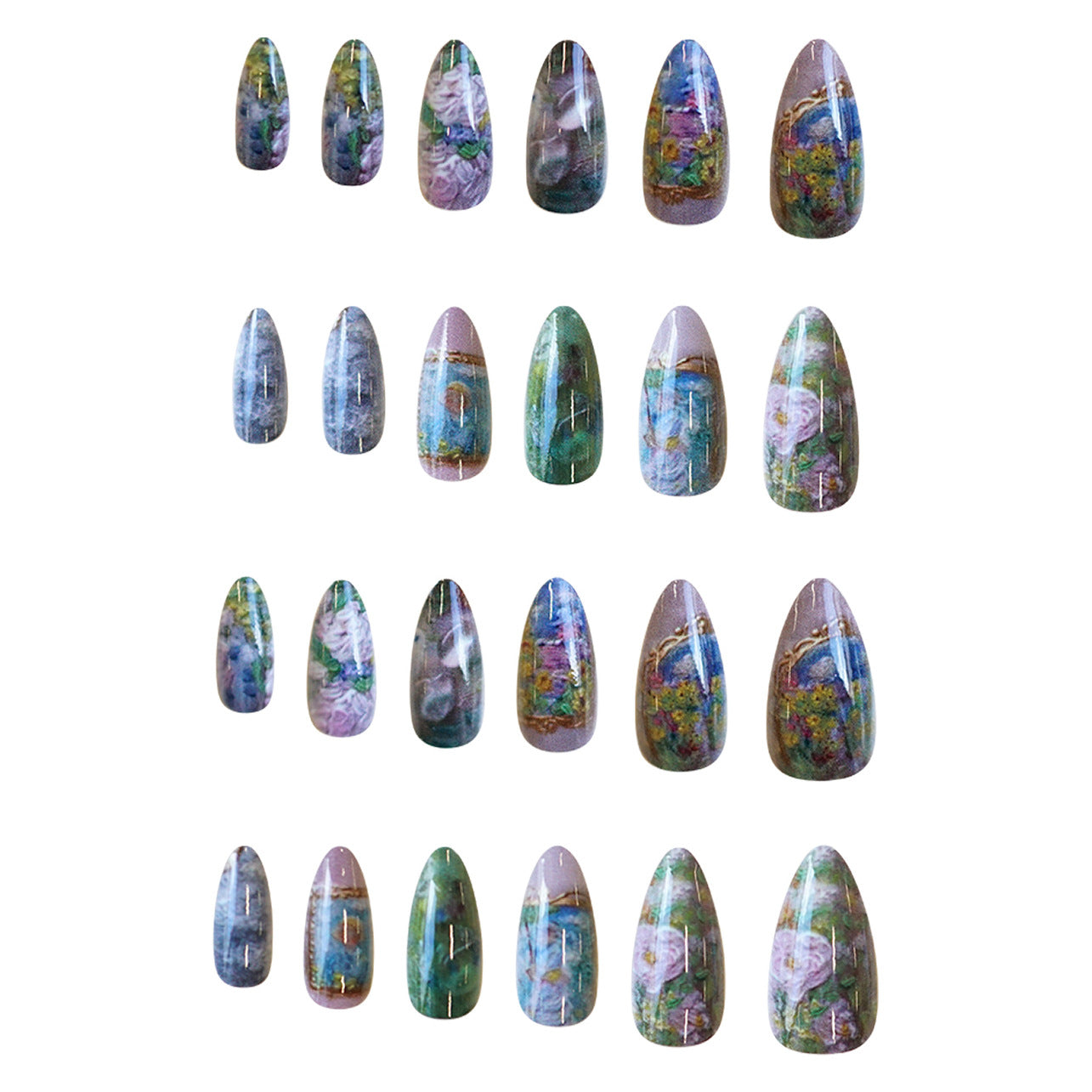 Whimsical Garden Medium Almond Pastel Green with Floral Accents Press-On Nail Set