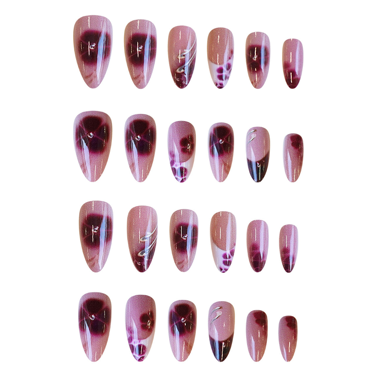 Elegant Floral Dream Medium Almond Blush Pink with Unique Artistic Swirls Press-On Nail Set