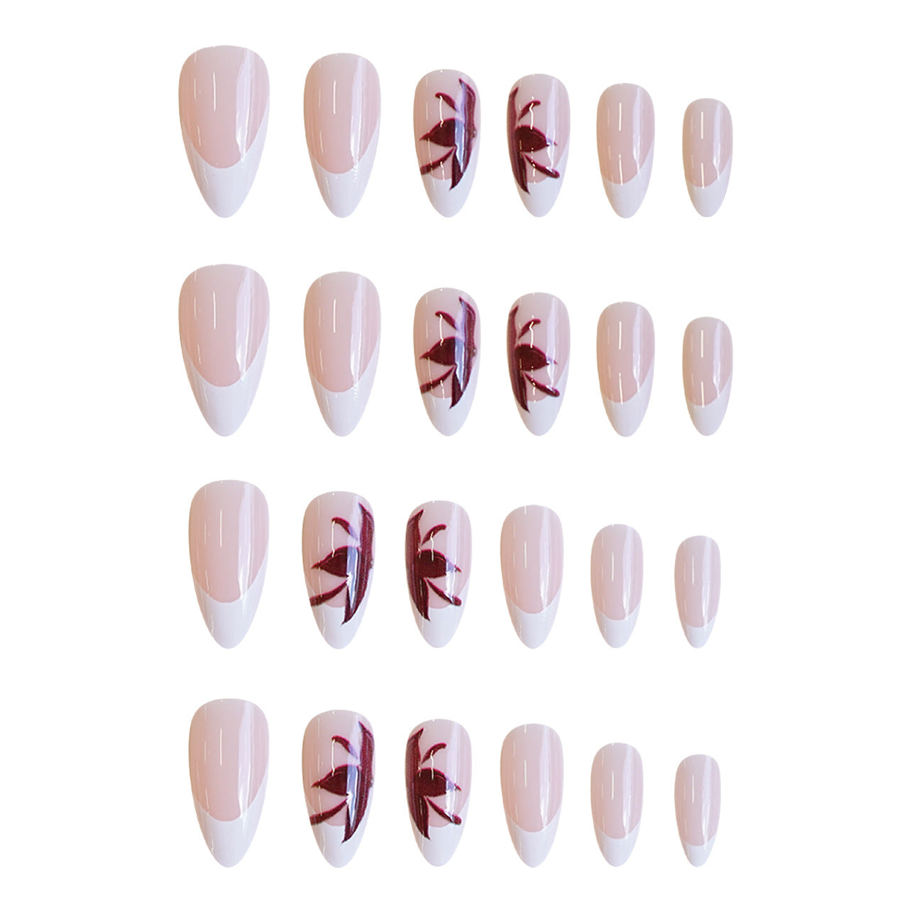 Tropical Paradise Elegant Medium Almond Soft Pink French Tip Nail Set with Floral Accent Details