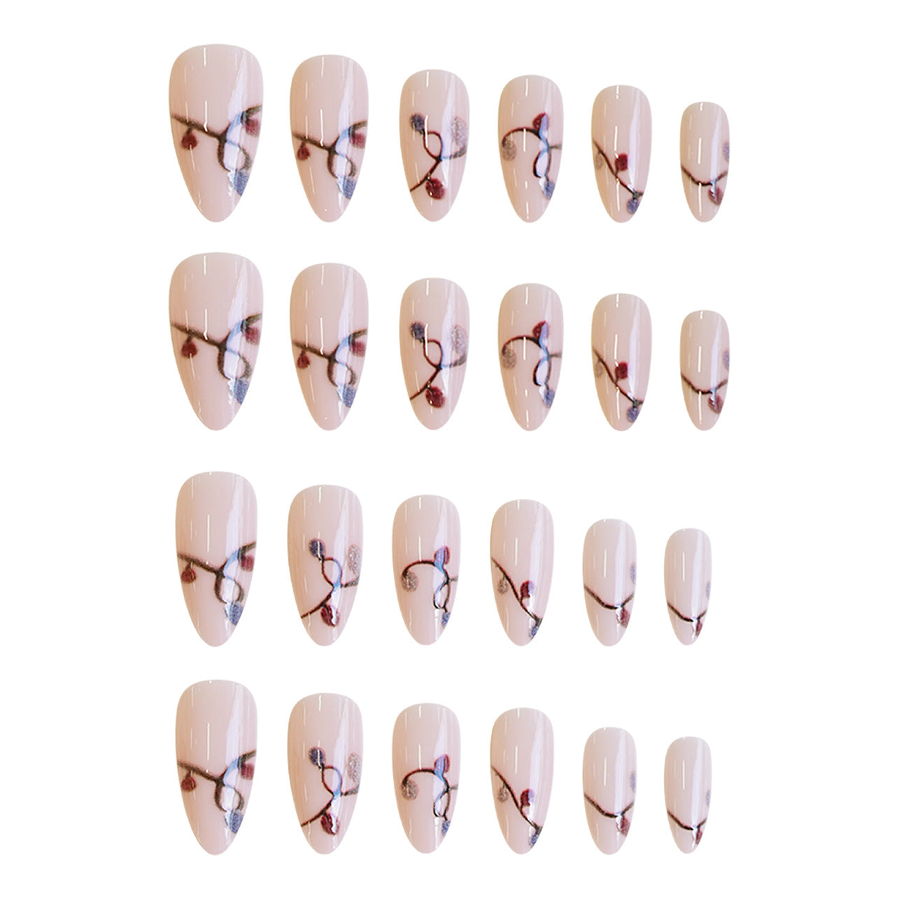 Botanical Elegance Short Almond Pink with Intricate Floral Design Press On Nail Set