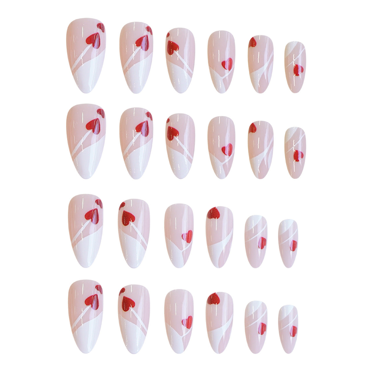 Romantic Blossoms Medium Almond Soft Pink Nail Set with Heart Accents