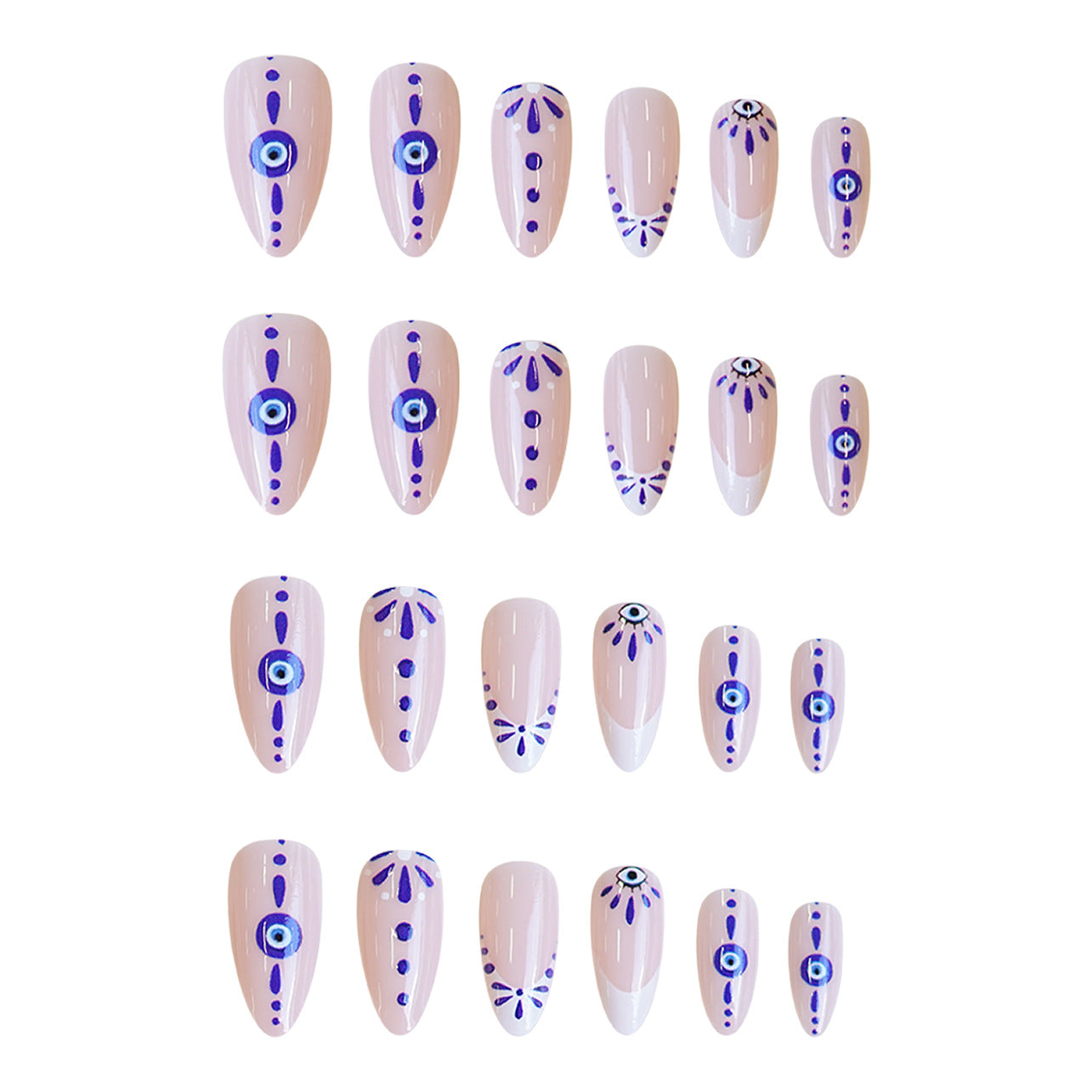 Enchanted Dream Beauty Medium Almond Blush Pink with Eye-catching Blue Dot Patterns Press-On Nail Set