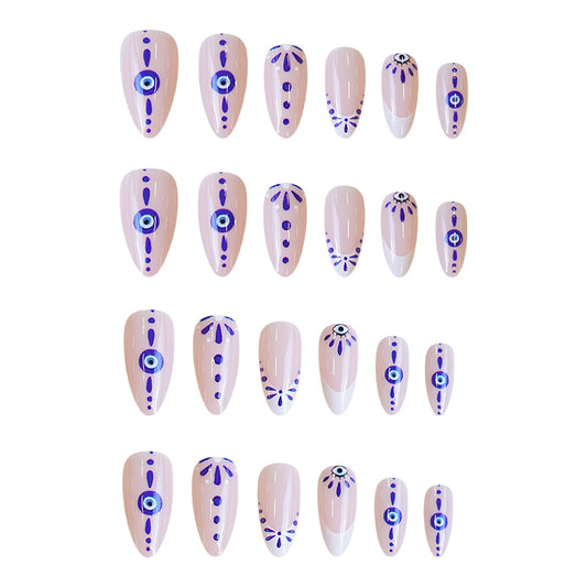 Enchanted Dream Beauty Medium Almond Blush Pink with Eye-catching Blue Dot Patterns Press-On Nail Set