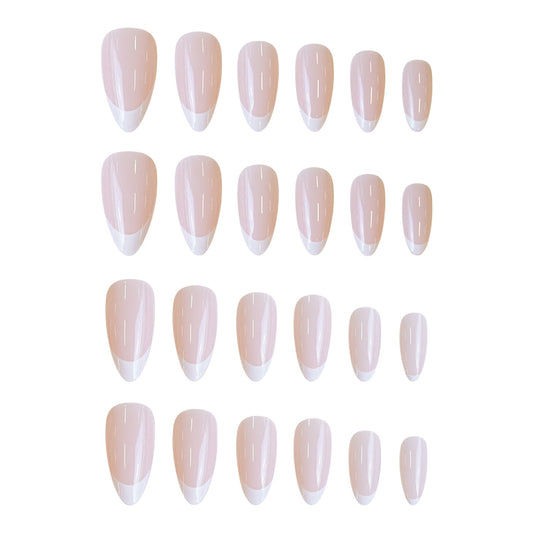 Chic Elegance Medium Almond Pink Press On Nail Set with Glossy French Tip Finish