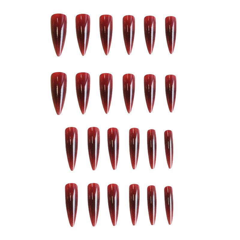 Gothic Elegance Long Stiletto Shaped Deep Red Ombre Press On Nail Set with Shimmering Finish