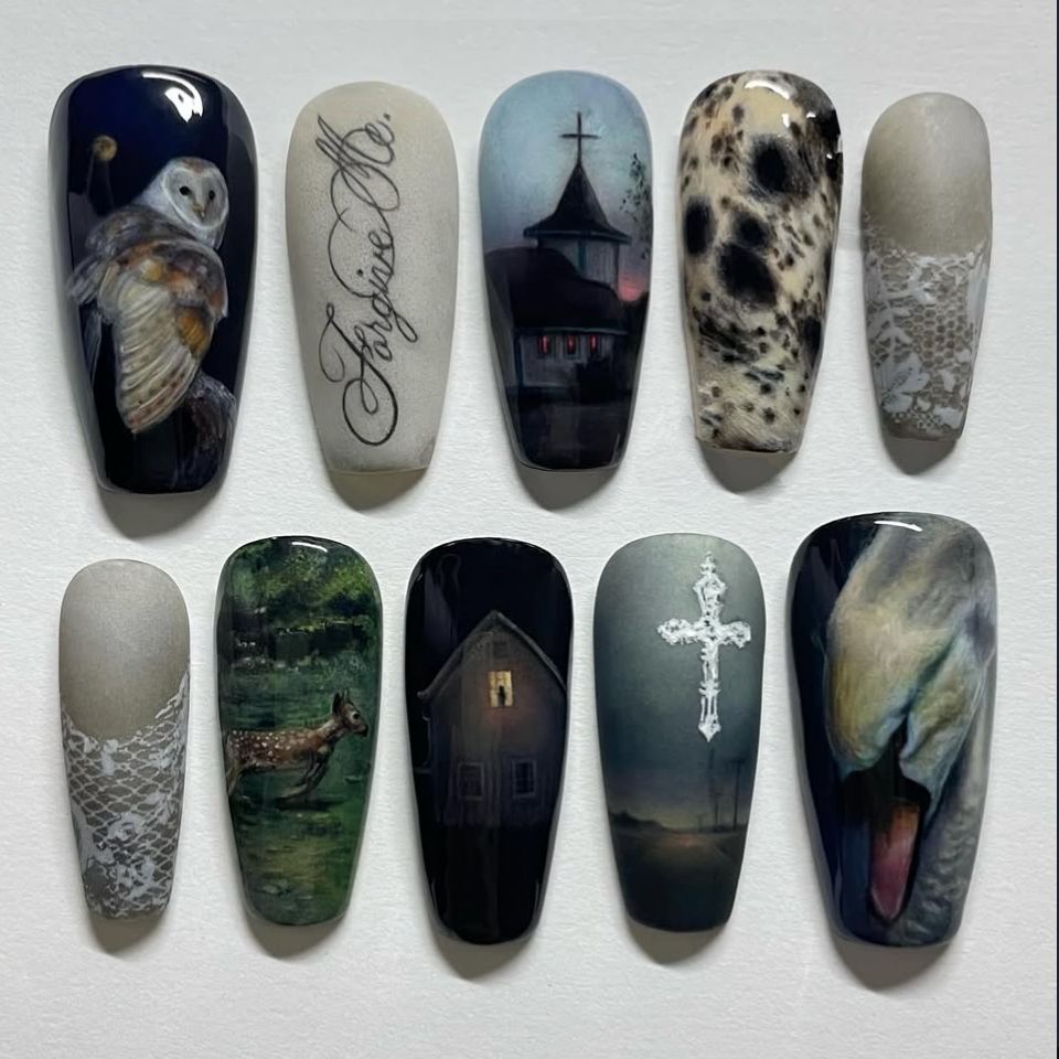 Enchanted Forest Long Coffin Dark Dreamscape Nail Set