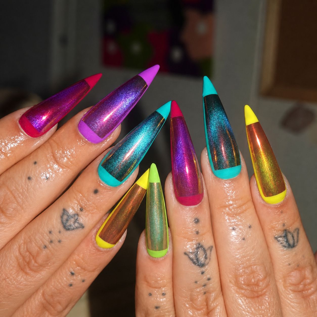 Vibrant Dream Long Stiletto Multicolor with Iridescent Finish Press on Nails Set