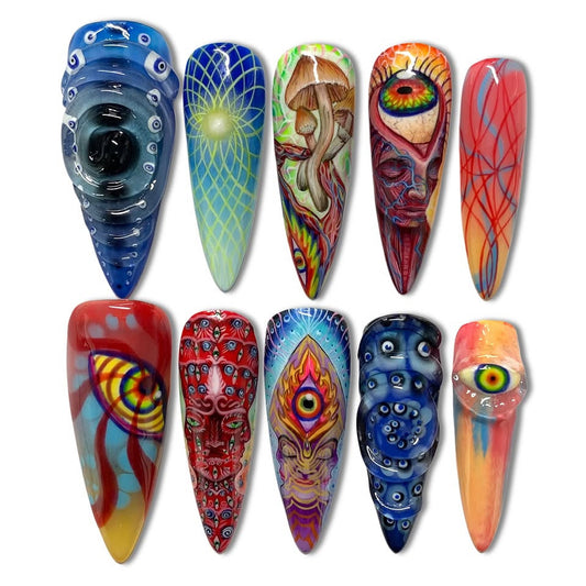 Mystical Vibes Long Stiletto Colorful Psychedelic Press On Nail Set