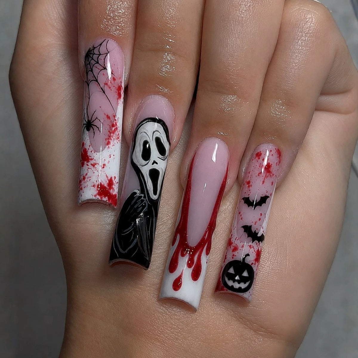 Spooky Vibes Long Square Blood Dripping Nail Set