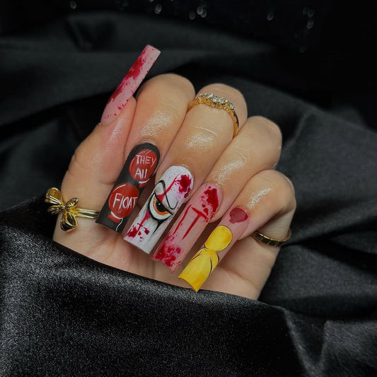 Spooky Horror Long Square Blood Splatter Press on Nail Set