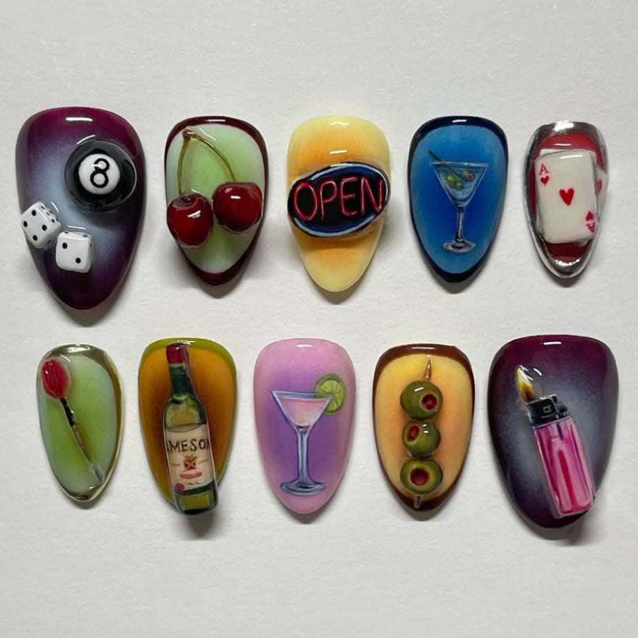 Party Vibes Medium Almond Colorful Cocktail Art Press on Nail Set