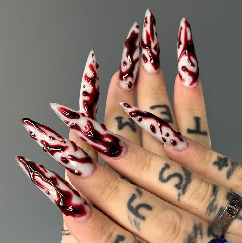 Haunting Elegance Long Almond Blood Drip Press On Nail Set