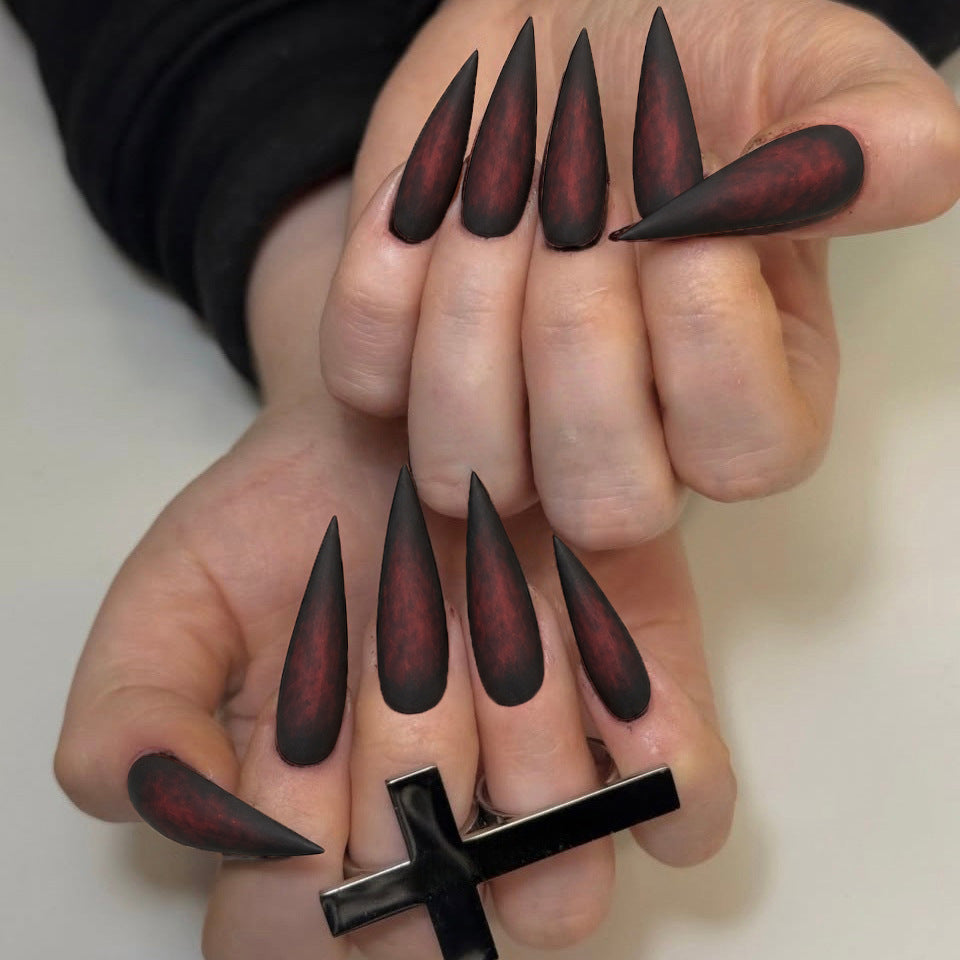 Mystical Gothic Long Stiletto Black and Red Textured Press on Nail Set
