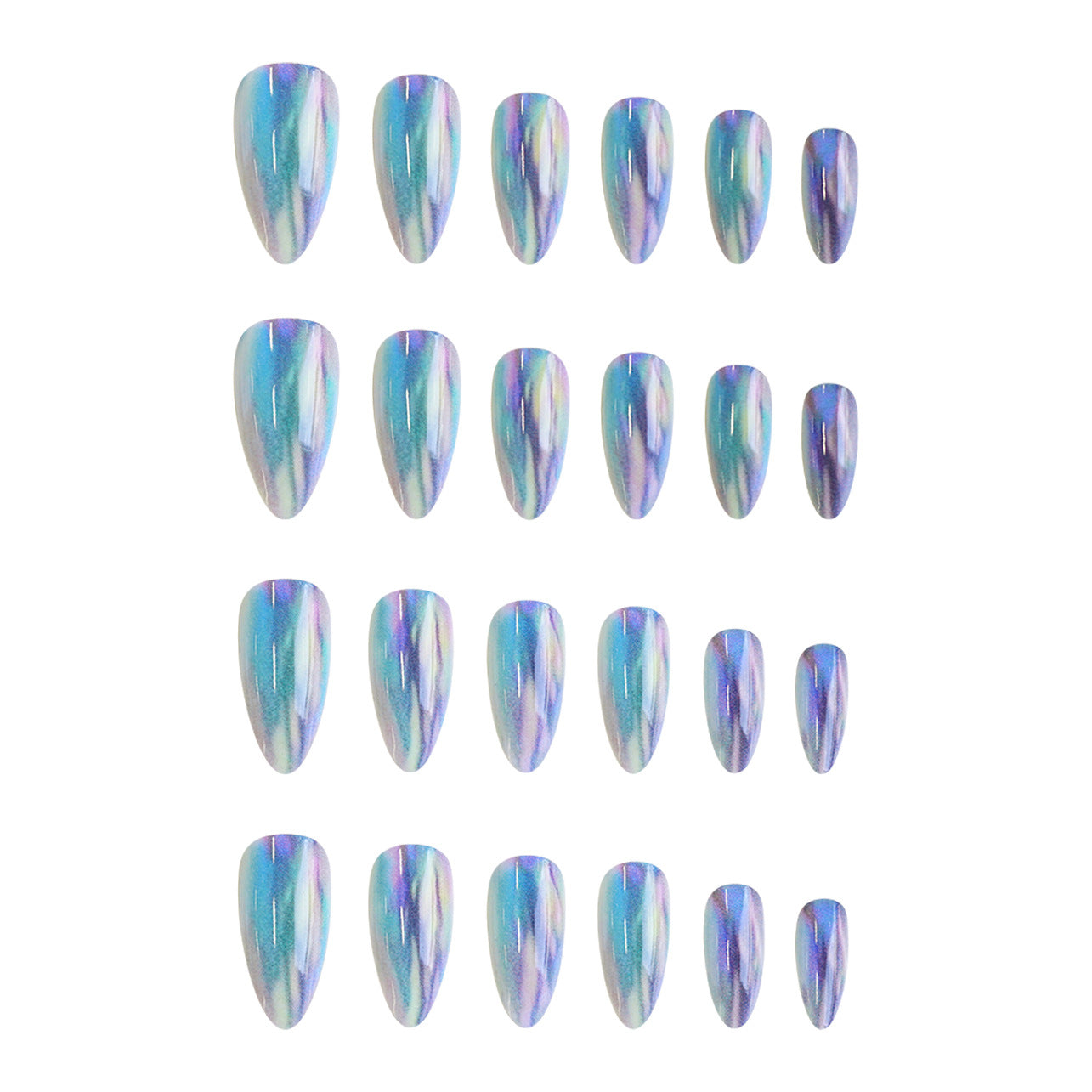 Mystical Ocean Dream Medium Almond Shape Iridescent Blue and Purple Press On Nail Set with Reflective Finish