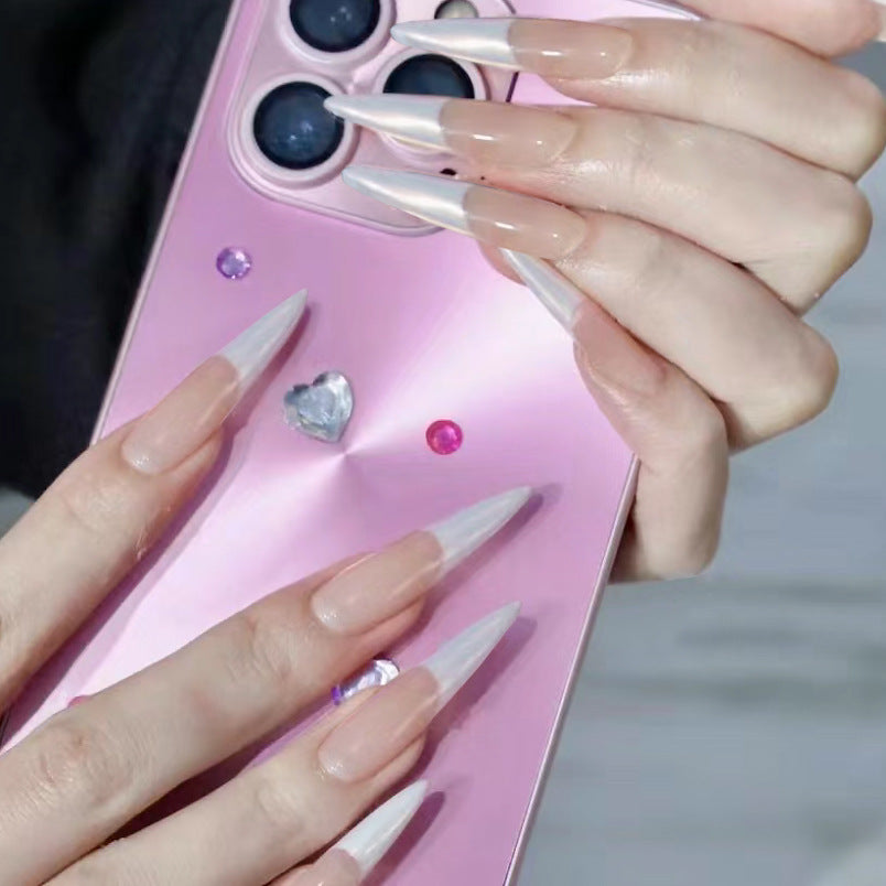 Elegant Affair Extra Long Stiletto Beige Press On Nails with Shimmering Accents