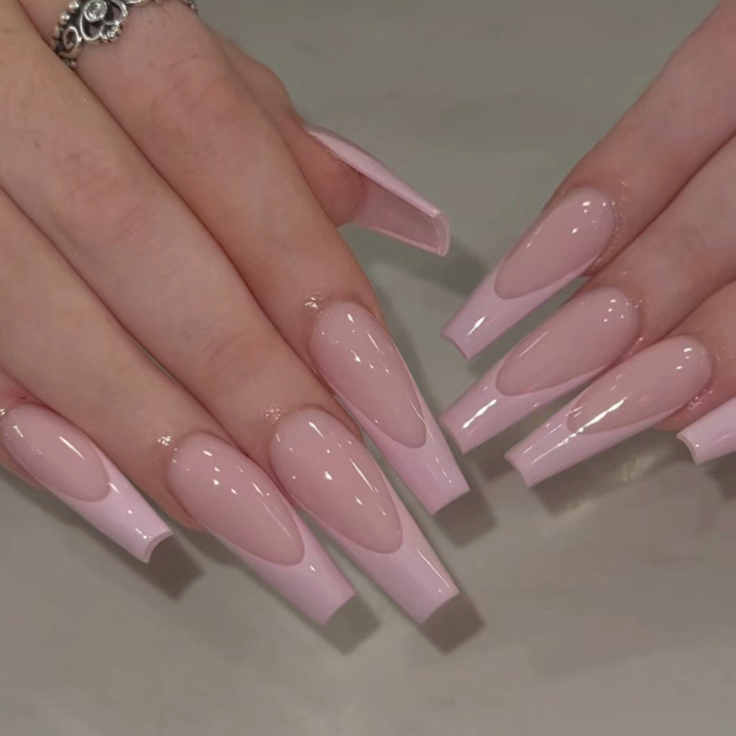 Elegant Evening Extra-Long Coffin Pale Pink Glitter-Accented Press On Nail Set